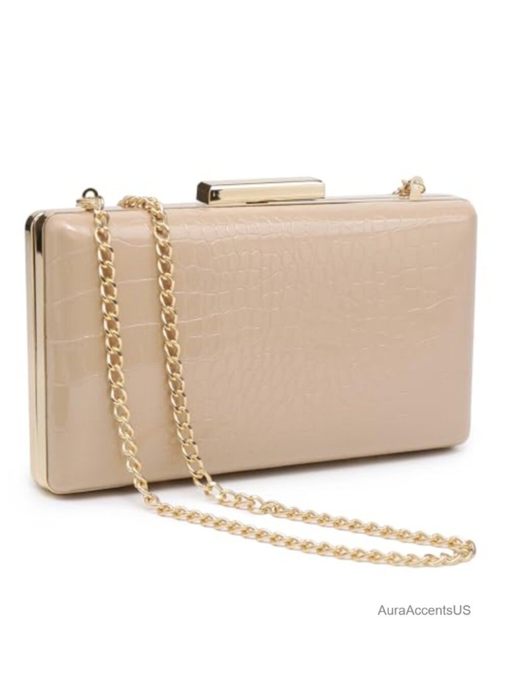 Patent Vegan Leather Clutch Purse with Detachable Chain Strap
